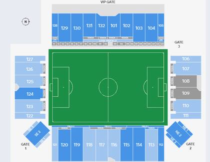 El mapa muestra la disponibilidad de boletos a la venta para el partido Inter Miami FC vs Houston Dynamo