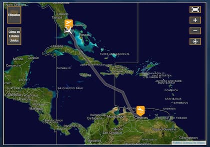El mapa para seguir el trayecto en tiempo real del vuelo directo de Miami a Caracas