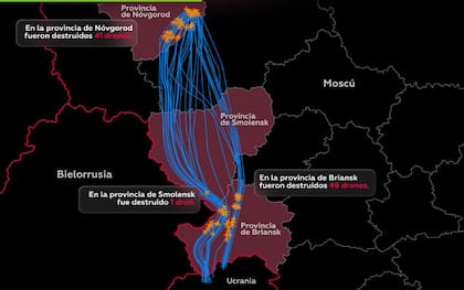 El mapa presentado por el ministerio de Defensa ruso
