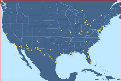 El mapa que identifica con un punto amarillo a los estados en los que operan los "Task Force"