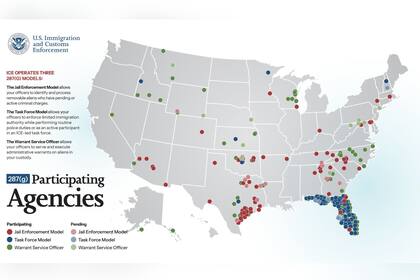 El mapa que muestra en detalle los operativos de las agencias locales coordinadas por el ICE en Estados Unidos
