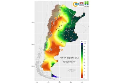 El mapa refleja en general buenos niveles de reserva de agua en el perfil del suelo