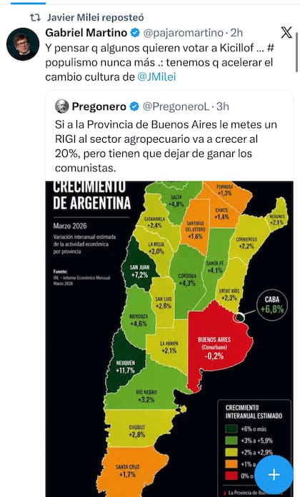 El mapa sin Tucumán que compartió Milei