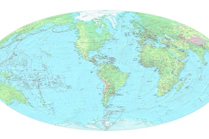 El mapamundi que presentó Rossi tiene a la Argentina en el centro