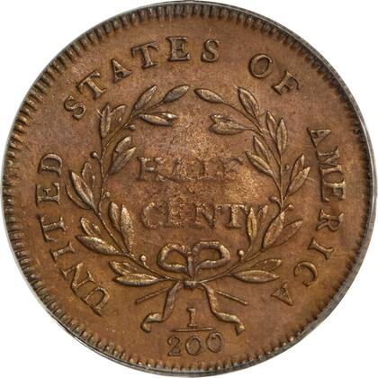 El medio centavo de dólar fue producido en cobre, lo que le da un color marrón