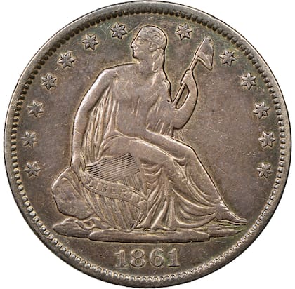 El medio dólar fue acuñado en 1861 en la Casa de la Moneda de Nueva Orleans por el estado de las confederaciones