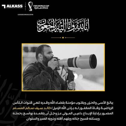 El medio Gulf Times difundió la noticia de la muerte del fotoperiodista Khalid al-Misslam en sus redes sociales