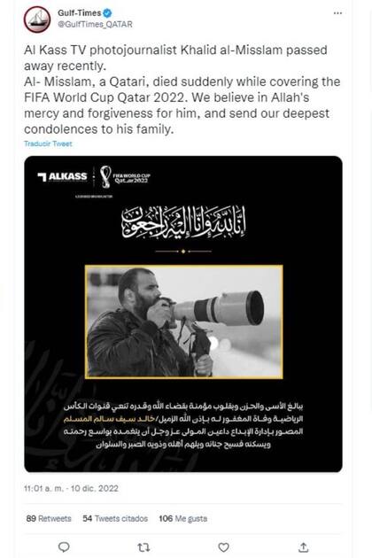 El medio qatarí en idioma inglés Gulf Times fue el que difundió la noticia del fallecimiento de Khalid al-Misslam