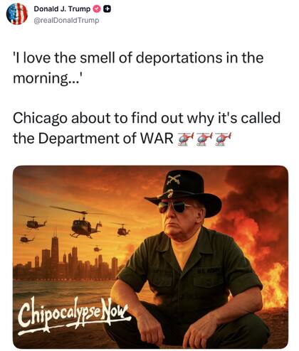 El meme subido por Trump en Truth Social que señaló a Chicago y mencionó las deportaciones de migrantes