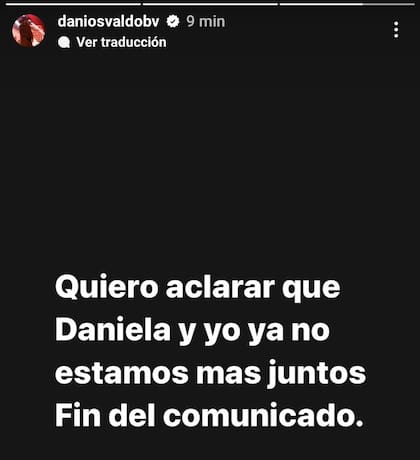 El mensaje con el que Daniel Osvaldo confirmó su separación de Daniela Ballester (Foto: captura Instagram/daniosvaldobv)