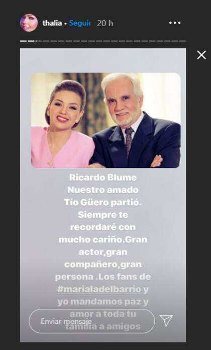 El mensaje con el que Thalía despidió a Blume