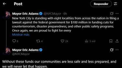 El mensaje de Adams sobre la demanda contra Trump