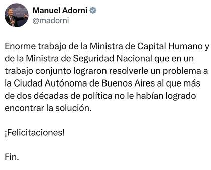 El mensaje de Adorni contra Jorge Macri