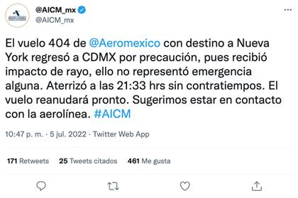 El mensaje de Aeroméxico confirmó el impacto del rayo