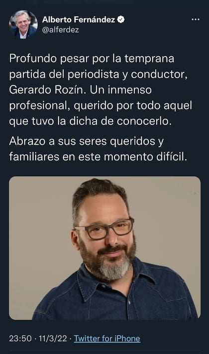 El mensaje de Alberto Fernández tras la muerte de Gerardo Rozín