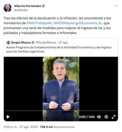 El mensaje de Alberto Fernández tras los anuncios de Massa.