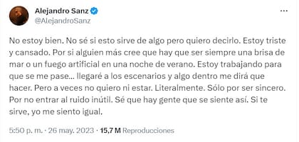 El mensaje de Alejandro Sanz que hablaba de su salud mental