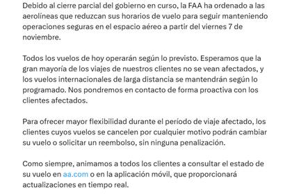 El mensaje de American Airlines tras el anuncio de la FAA sobre la reducción de vuelos