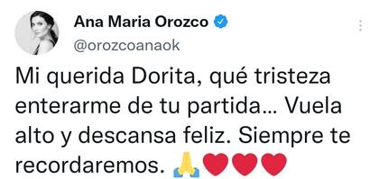 El mensaje de Ana María Orozco tras la muerte de Dora Cadavid
