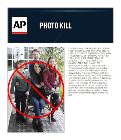 El mensaje de AP en la que pide no publicar la foto