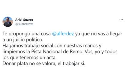 El mensaje de Ariel Suárez para Alberto Fernández en Twitter