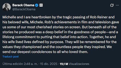 El mensaje de Barack Obama por la muerte de Rob Reiner