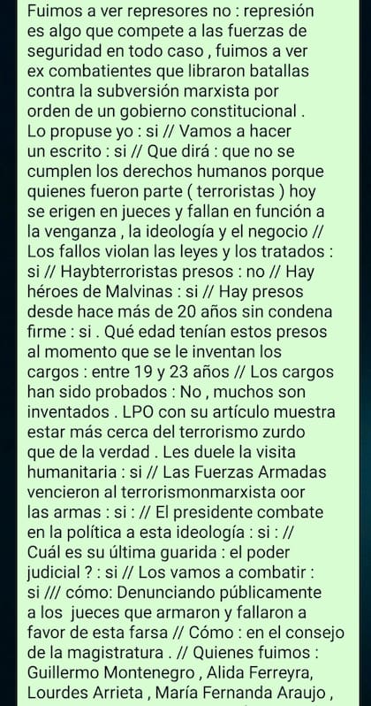 El mensaje de Beltrán Benedit en el que habla de cargos "inventados" contra los represores