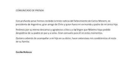 El mensaje de Cecilia Bolocco, tras la muerte de Carlos Menem