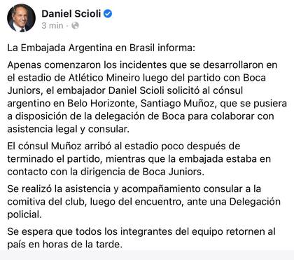 El mensaje de Daniel Scioli, que asistió a la delegación de Boca demorada en Brasil