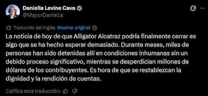 El mensaje de Daniella Levine Cava en X sobre el posible cierre de Alligator Alcatraz