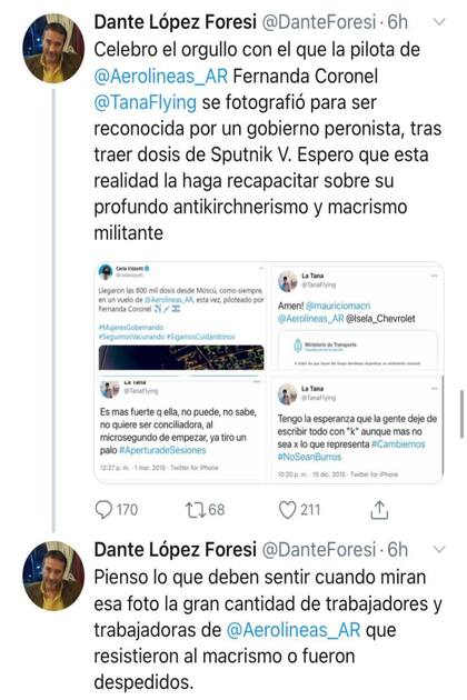 El mensaje de Dante López Foresi que provocó una respuesta de Fernanda Coronel