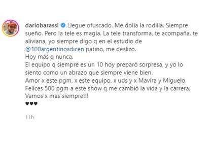 El mensaje de Dario Barassi por los 500 programas de 100 argentinos dicen (Foto: Instagram @dariobarassi)