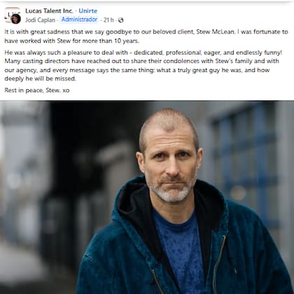 El mensaje de despedida de la agencia de talentos que representaba a McLean (Foto: Facebook Lucas Talent Inc.)