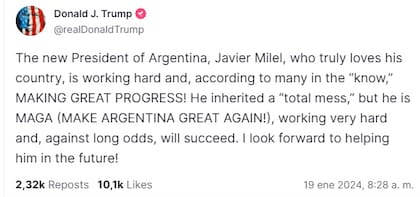 El mensaje de Donald Trump para Javier Milei