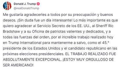 El mensaje de Donald Trump tras el presunto intento de asesinato contra él en su club de golf en Florida