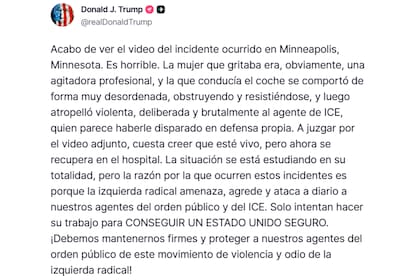 El mensaje de Donald Trump tras la muerte de una mujer en Minneapolis por disparos del ICE