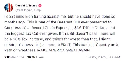 El mensaje de Donald Trump, tras la publicación de Elon Musk en X, donde el empresario sudafricano lo relacionó con Jeffrey Epstein