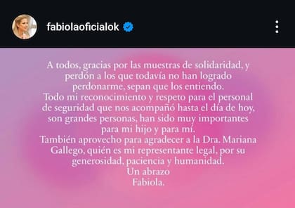 El mensaje de Fabiola Yañez en Instagram