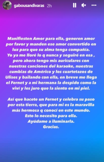 El mensaje de Gabo Usandivaras tras la muerte de su hermana Giselle (Foto: Captura Instagram/@gabousandivaras)