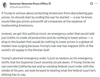 El mensaje de Gavin Newsom contra Donald Trump