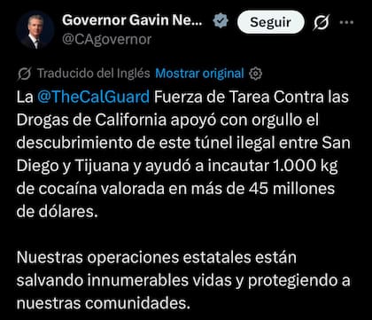 El mensaje de Gavin Newsom tras el descubrimiento del túnel subterráneo en California