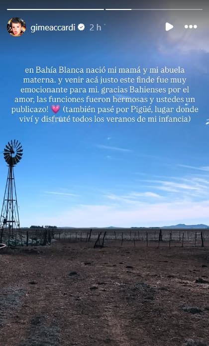 El mensaje de Gimena Accardi en Bahía Blanca (Fuente: @gimeaccardi)