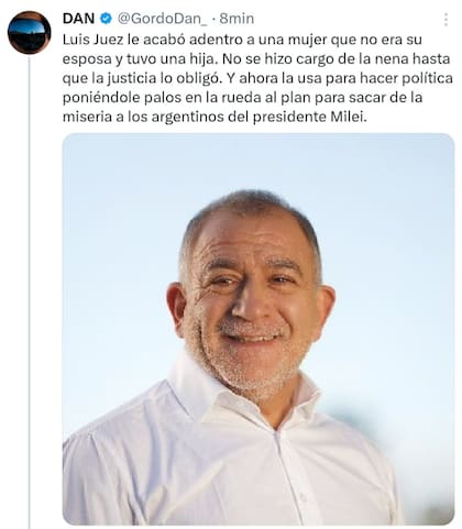 El mensaje de "Gordo Dan" contra Luis Juez.