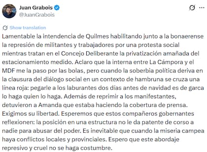 El mensaje de Grabois ante los disturbios en Quilmes