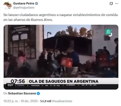 El mensaje de Gustavo Petro hablando de supuestos saqueos en Buenos Aires