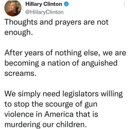 El mensaje de Hillary Clinton en su cuenta de Twitter