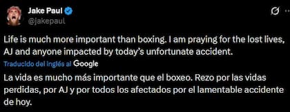 El mensaje de Jake Paul en redes sociales