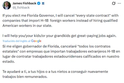 El mensaje de James Fishback sobre las visas H-1B si es elegido como gobernador de Florida