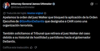 El mensaje de James Uthmeier en redes sociales