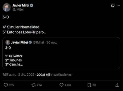 El mensaje de Javier Milei contra la AFA por el cruce entre Estudiantes y Gimnasia: “Simular normalidad".